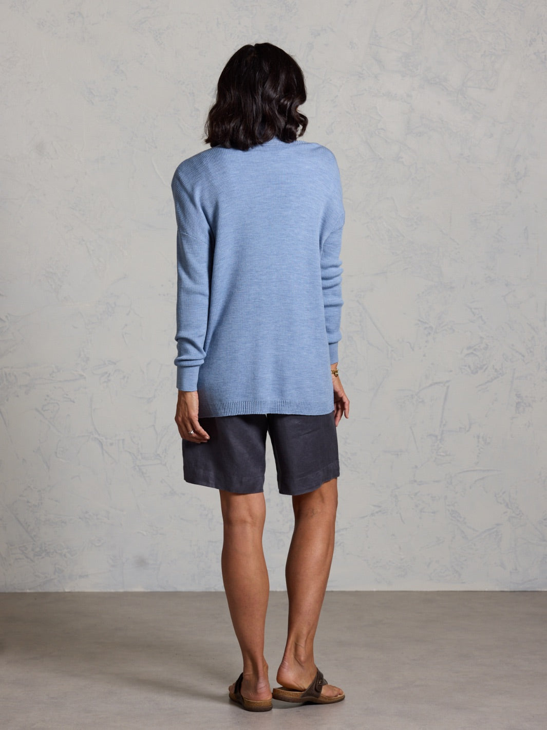 Harbour Merino Wool Knit Cardigan Sea Blue