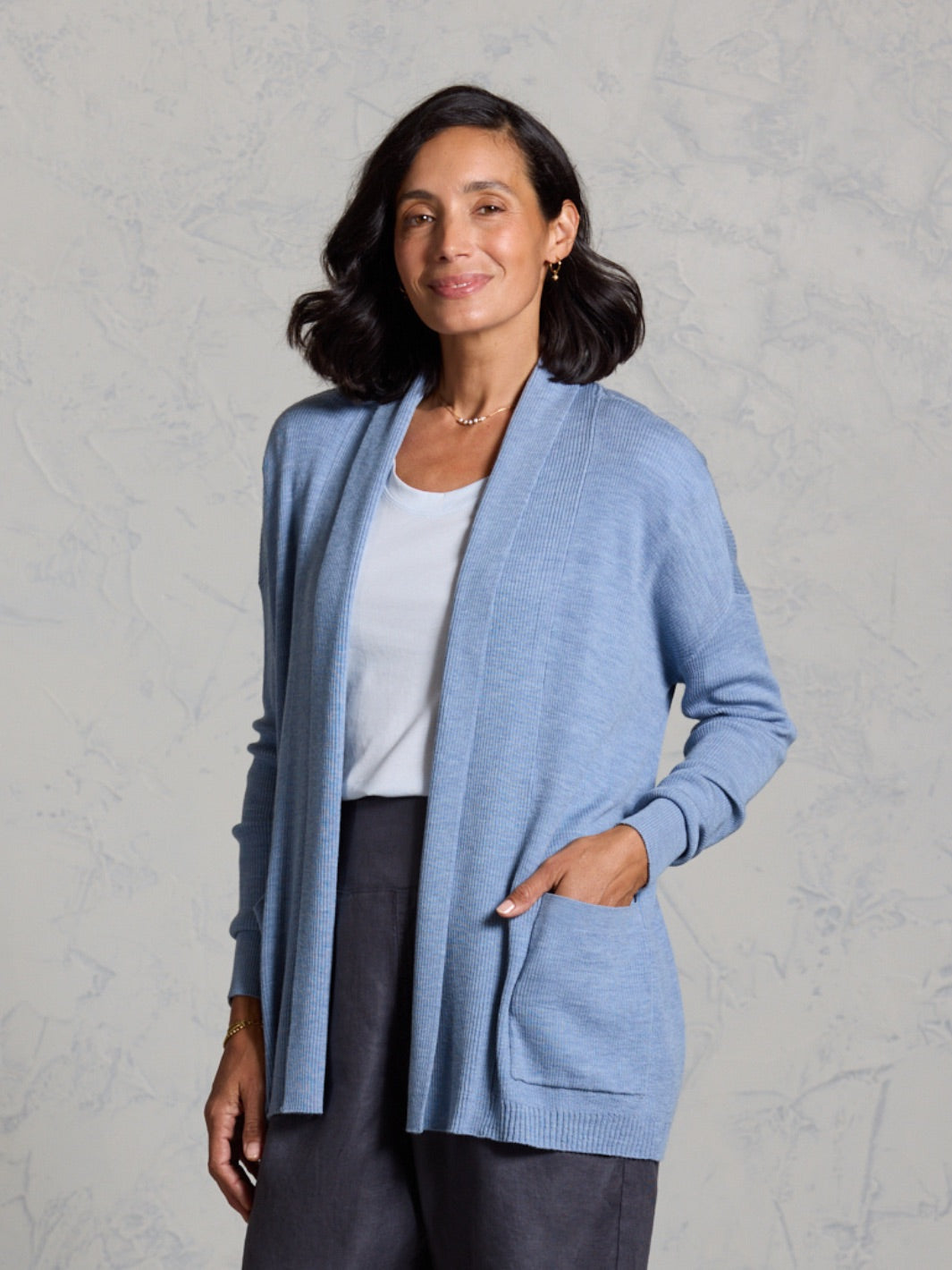 Harbour Merino Wool Knit Cardigan Sea Blue