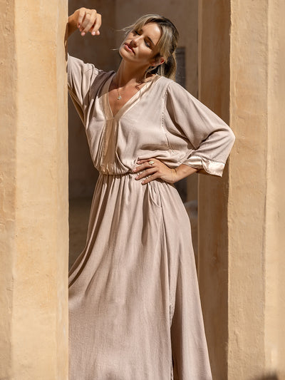 Model wears Lucrezia Lyocell Maxi Dress in Misty Rose