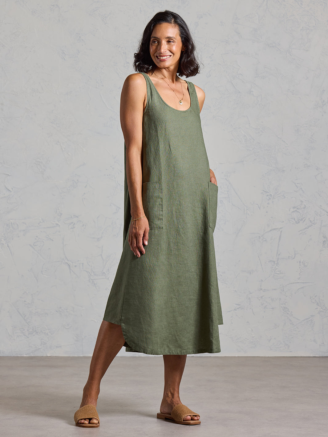 Laurel French Linen Dress Olive (XXL)