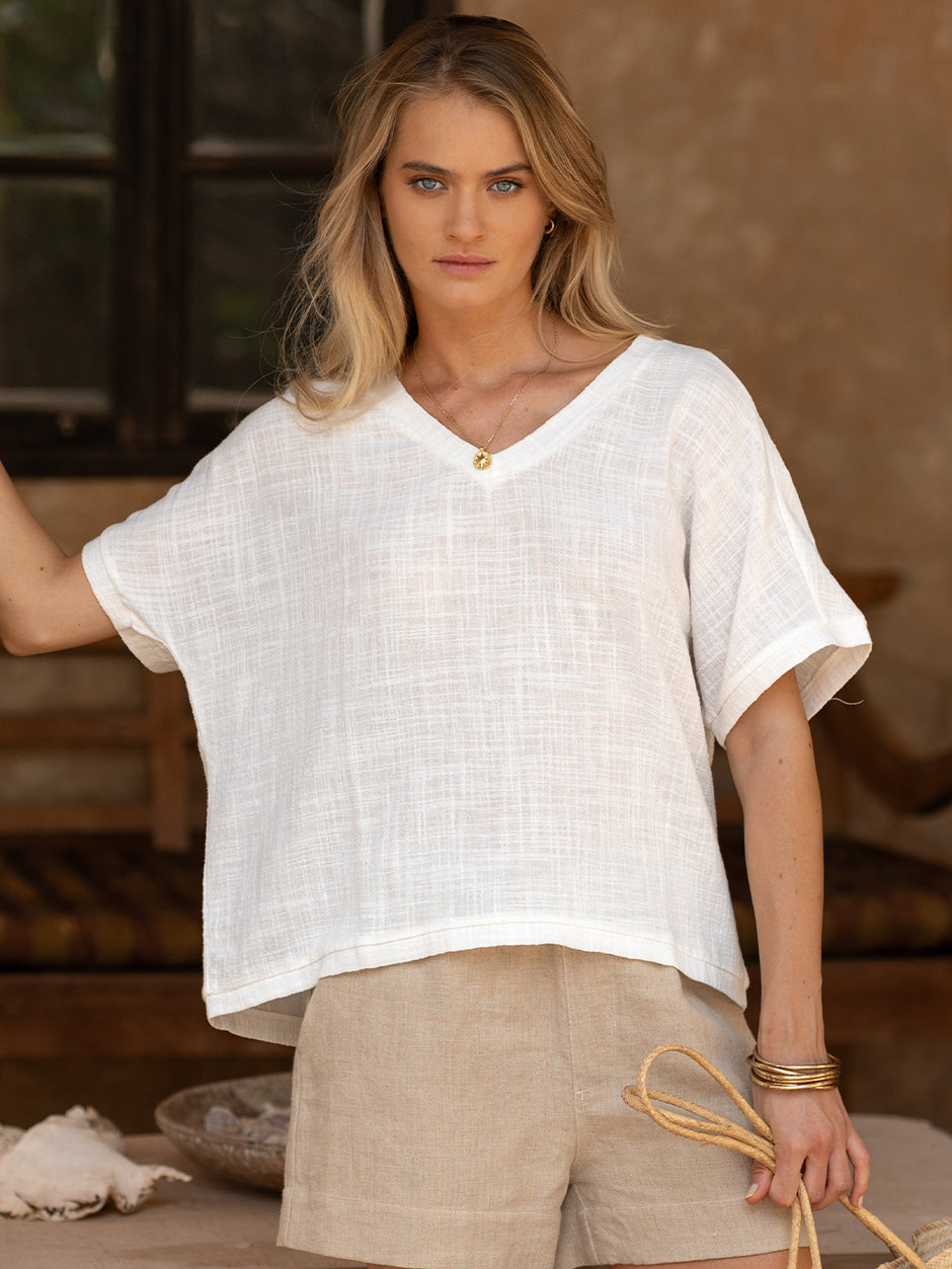 Cobblestone Living Women's Karina Cotton Blouse- Ivory main image 0