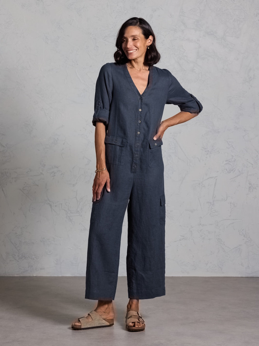 Mara Linen Jumpsuit Charcoal | Relaxed Charcoal Linen Jumpsuit