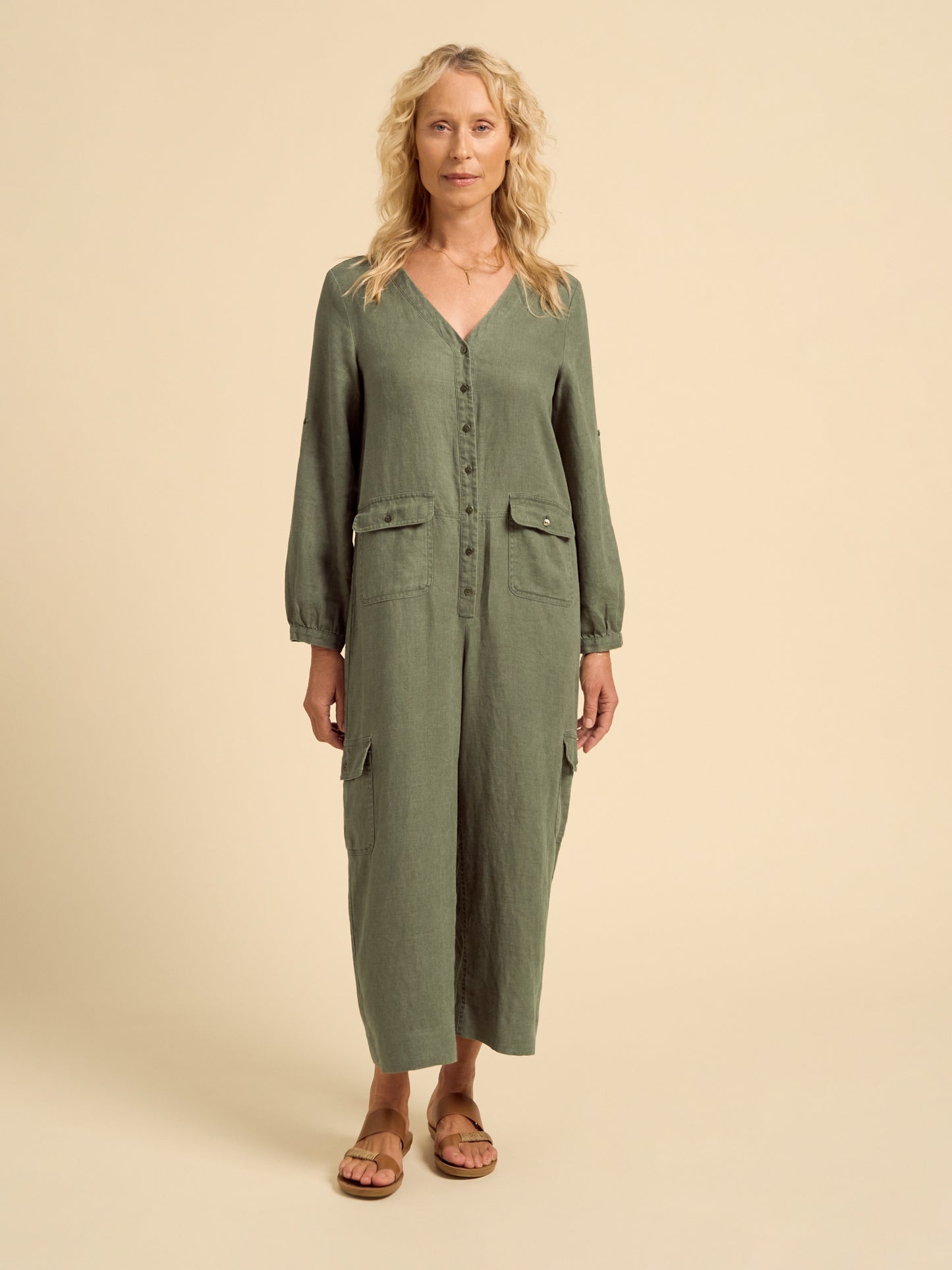 Mara Linen Jumpsuit Olive