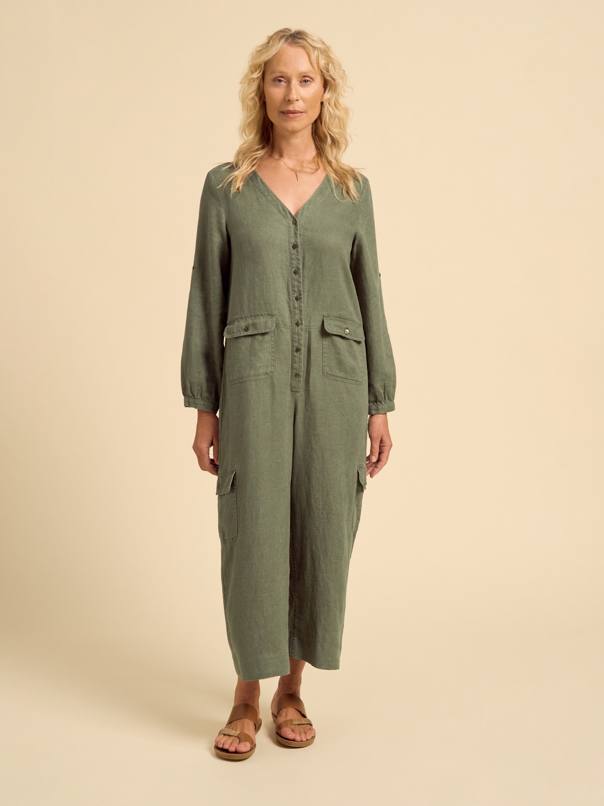 Mara Linen Jumpsuit Olive