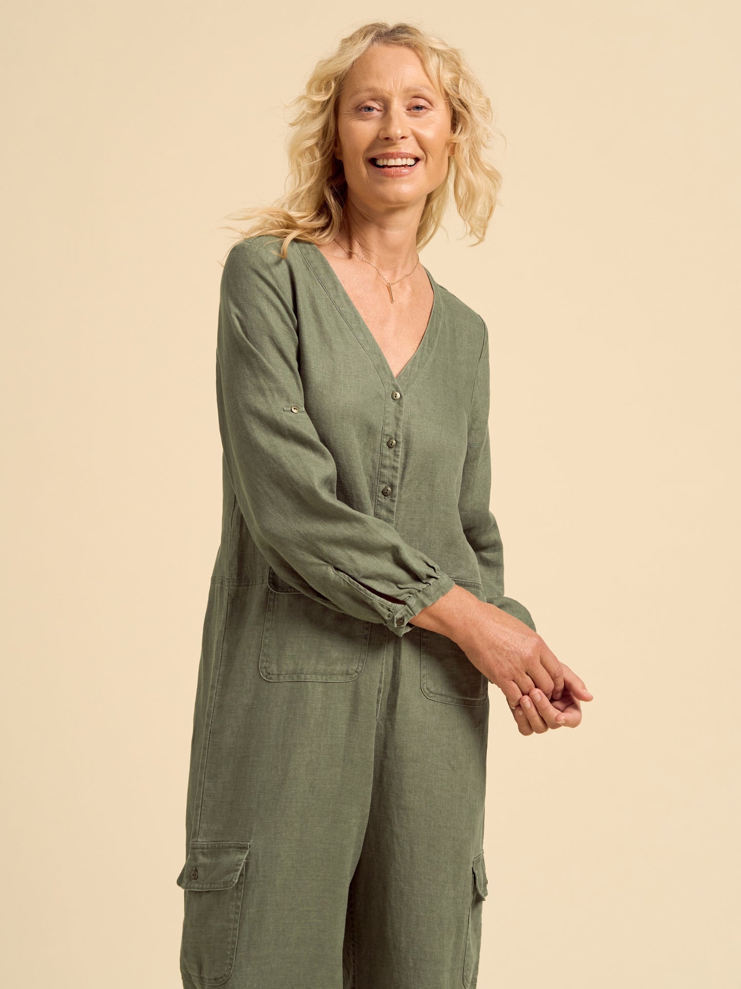 Mara Linen Jumpsuit Olive