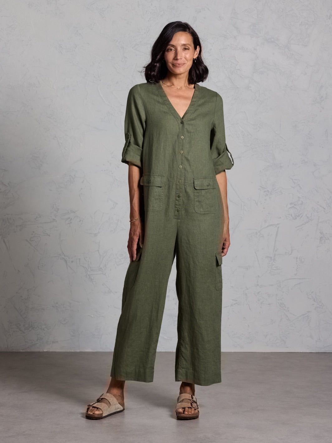 Mara Linen Jumpsuit Olive | Relaxed Olive Linen Jumpsuit – Nomad