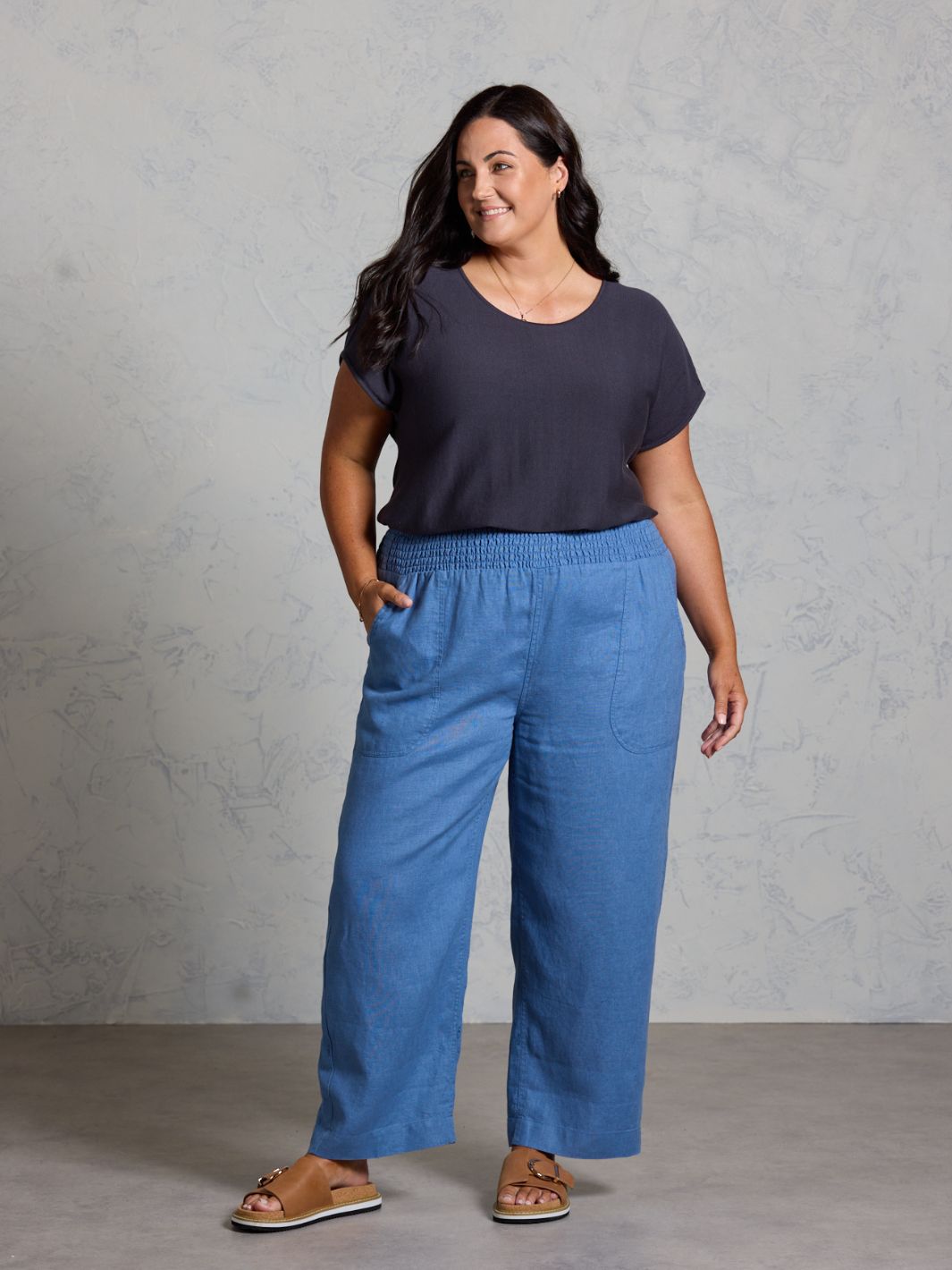 Nautical French Linen Pants Aegean Blue