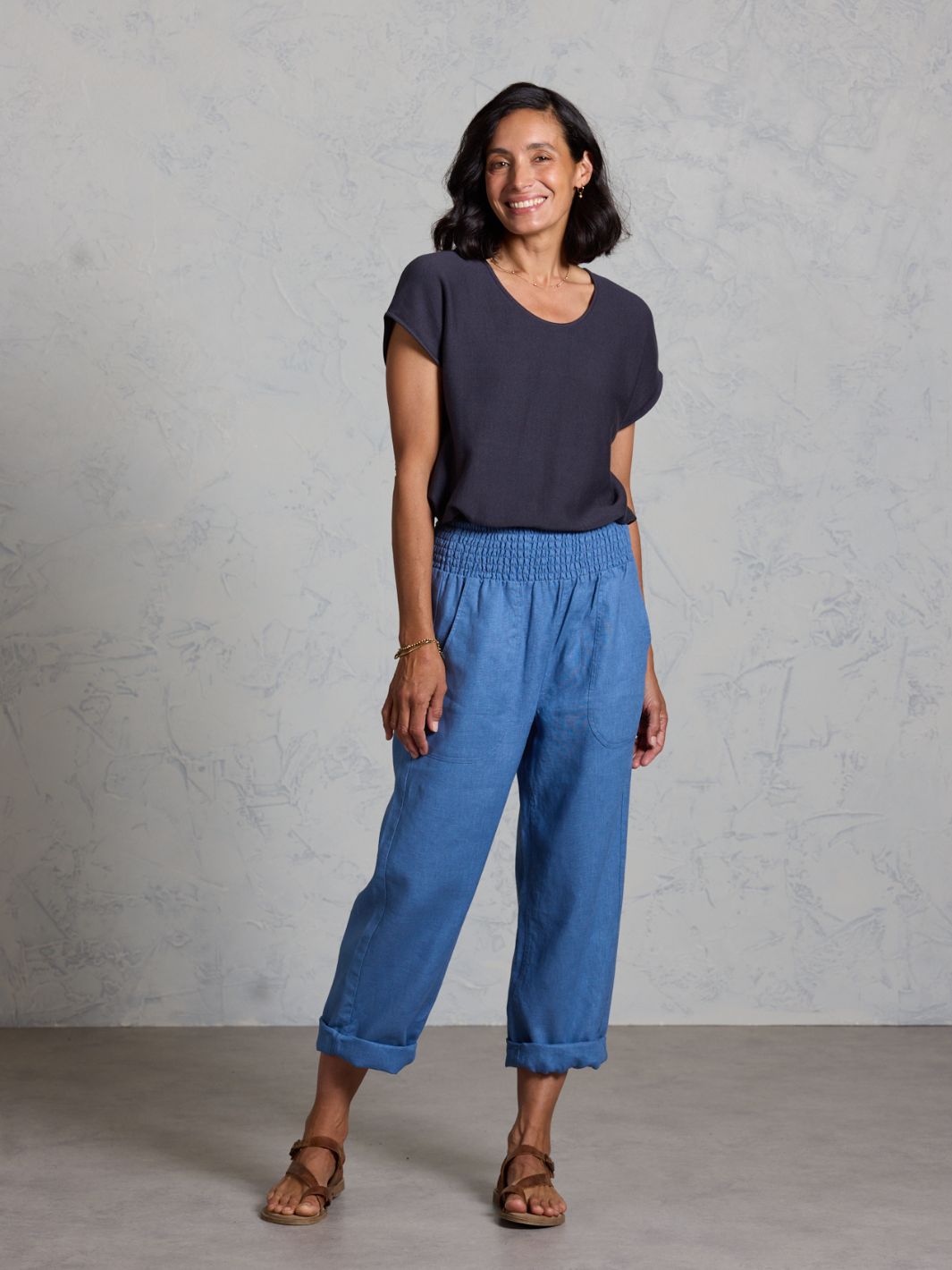blue linen dress pants Aesido Casual Men's Blue Linen Pants Blue / 40W X 30L