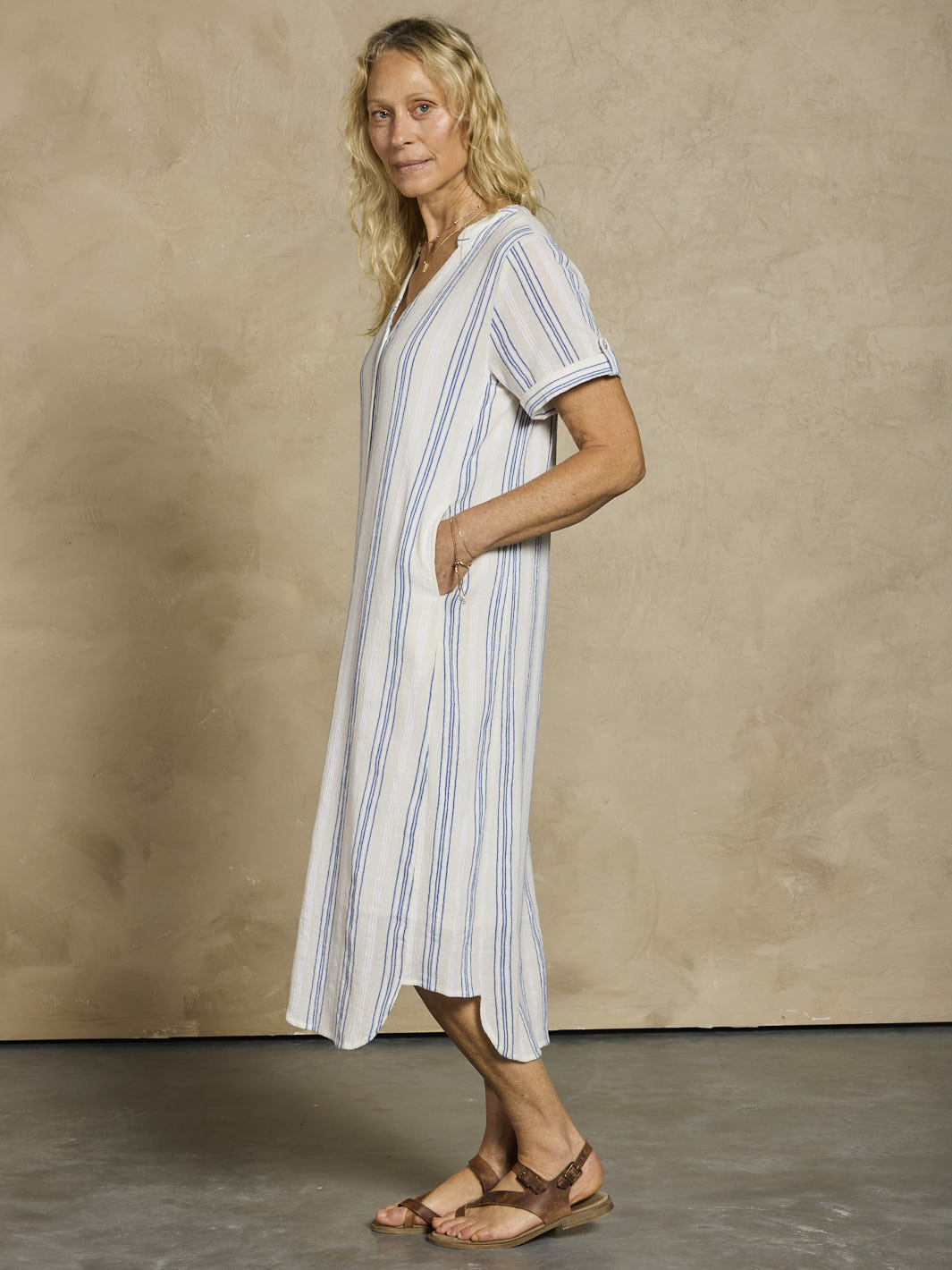 Athena Cotton Dress Azure Stripe