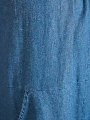 Close-up of blue linen fabric texture