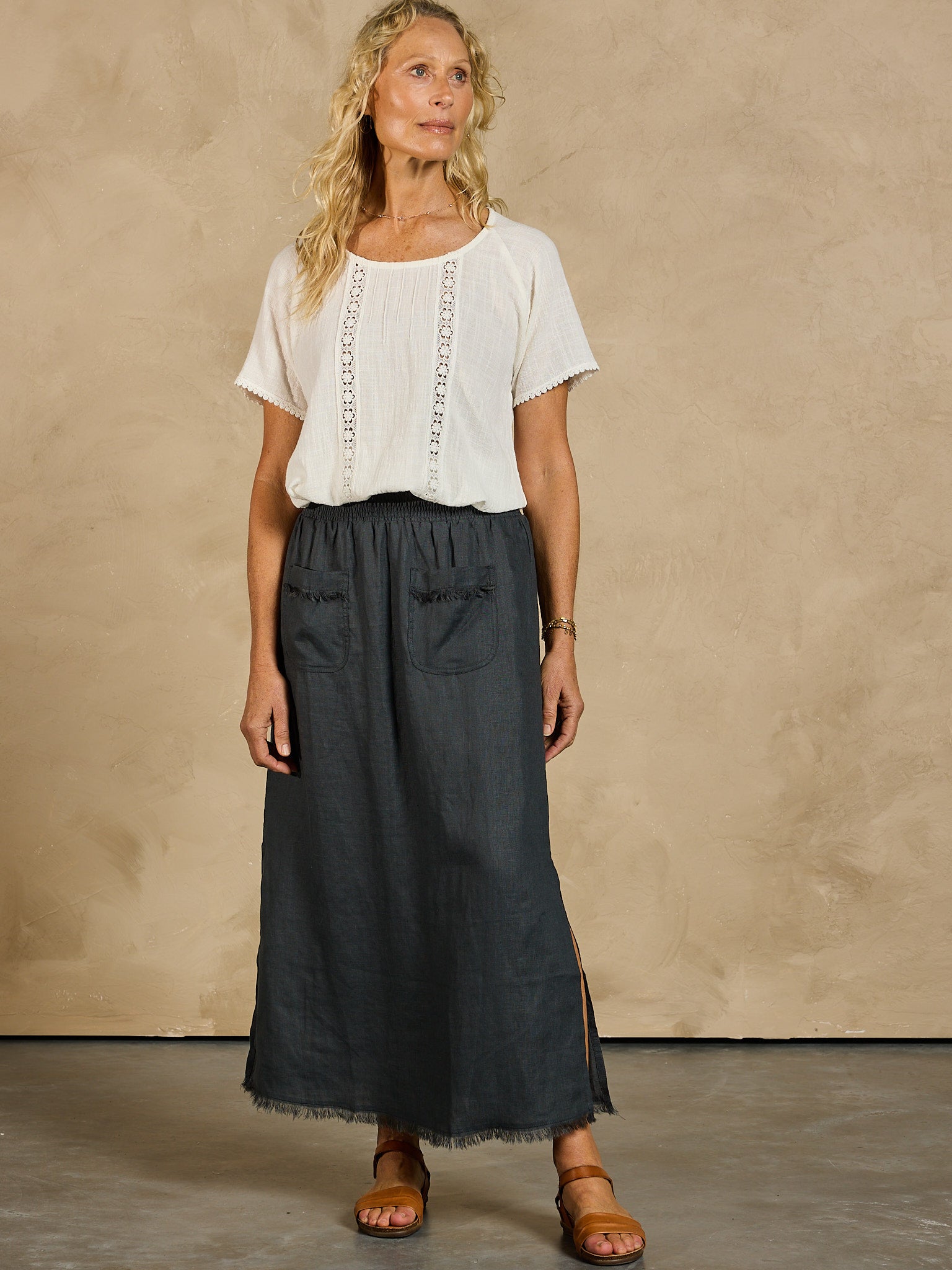 Aurora French Linen Skirt Charcoal