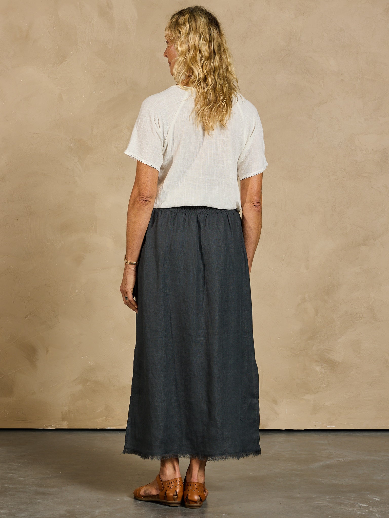 Aurora French Linen Skirt Charcoal