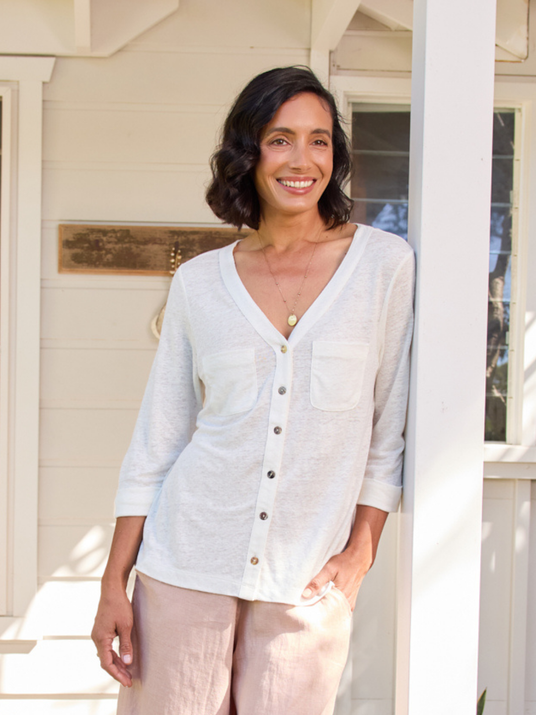 Marlee Linen Jersey Top Coconut