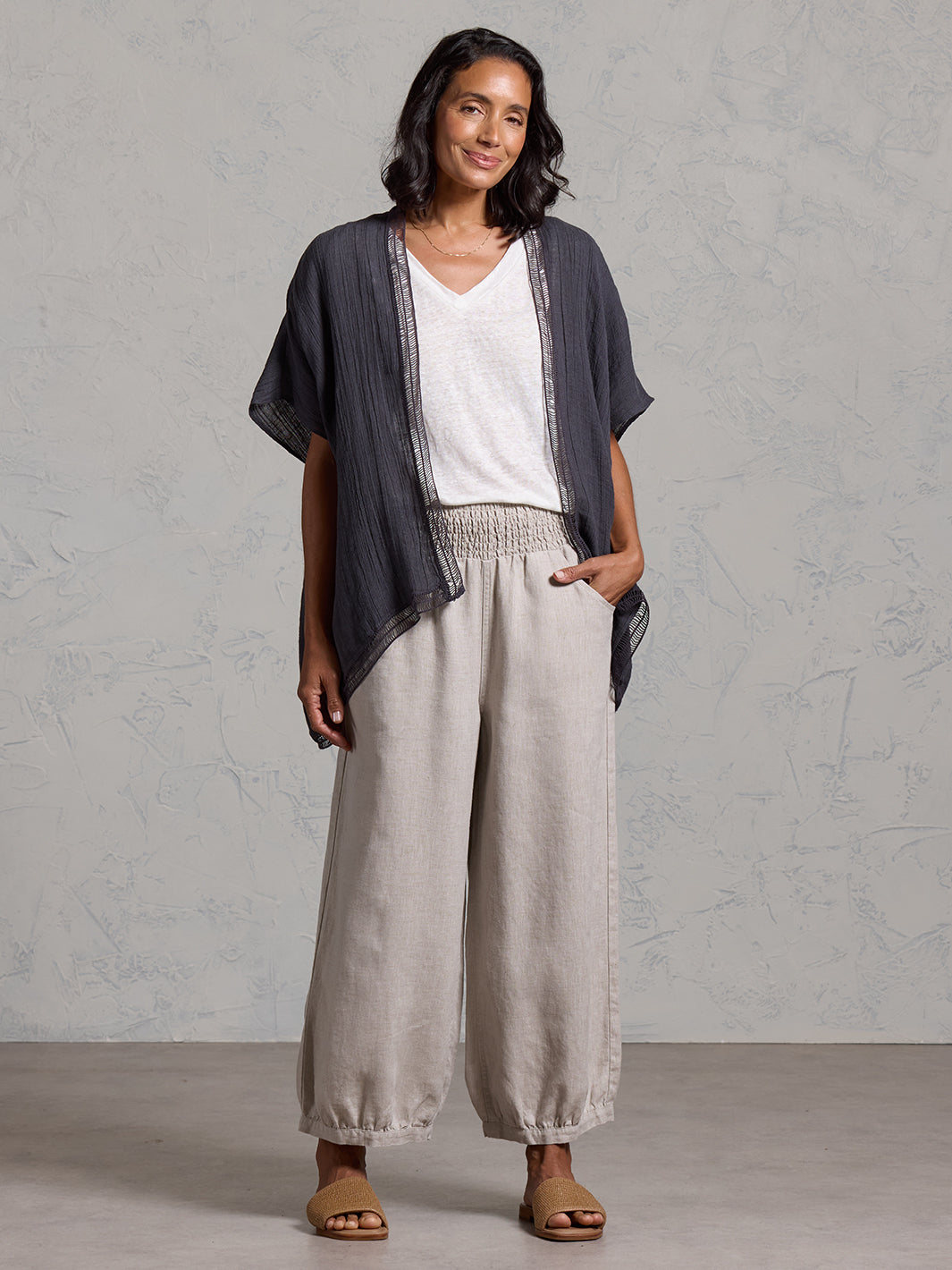 Rhea French Linen Kimono Charcoal – Nomad the Label US