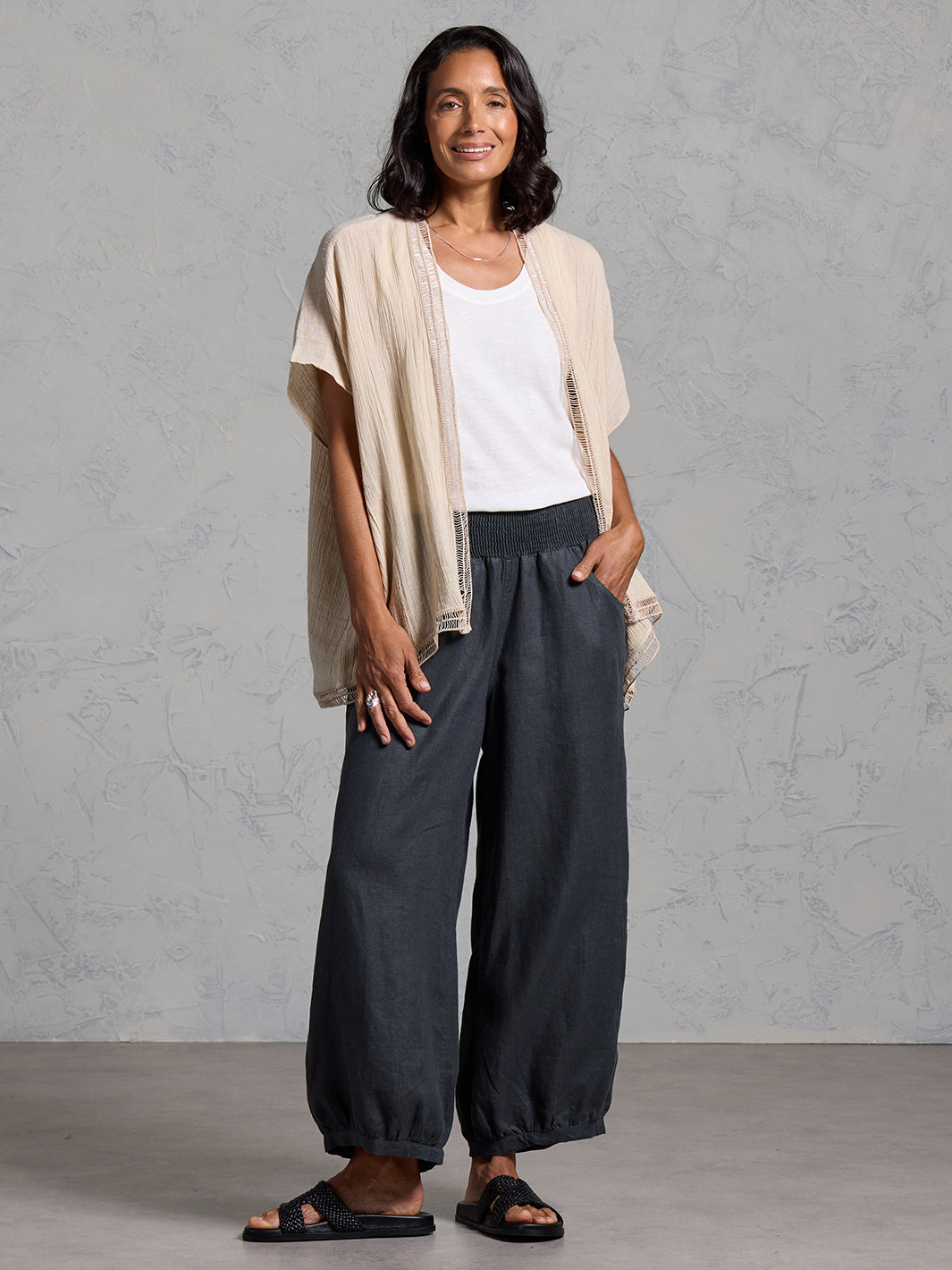 Rhea French Linen Kimono Stone – Nomad the Label US