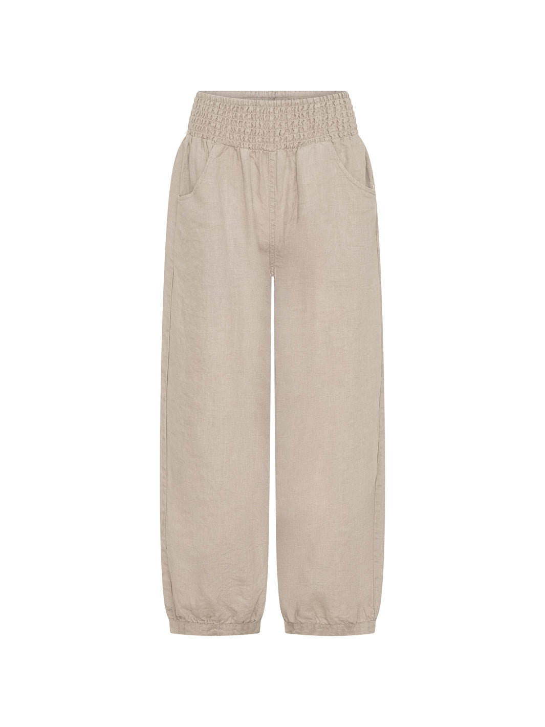 Beige pants on a white background.