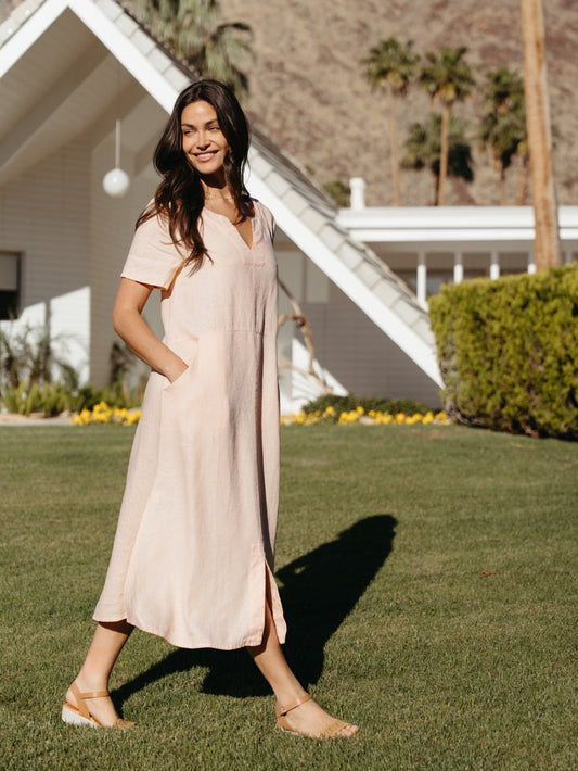 Tulum Linen Midi Dress Seashell Pink
