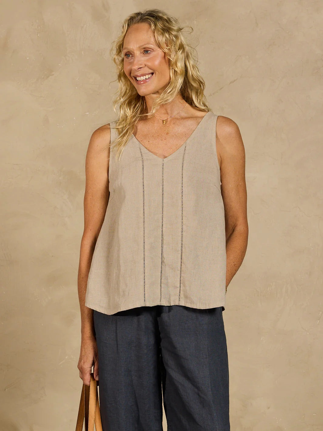 Giana French Linen Top Almond