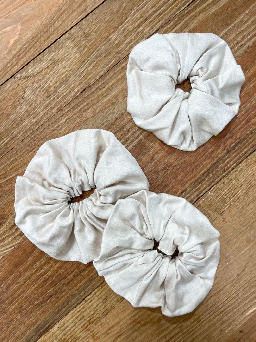 Image features Jumbo Bamboo Scrunchie in Stone