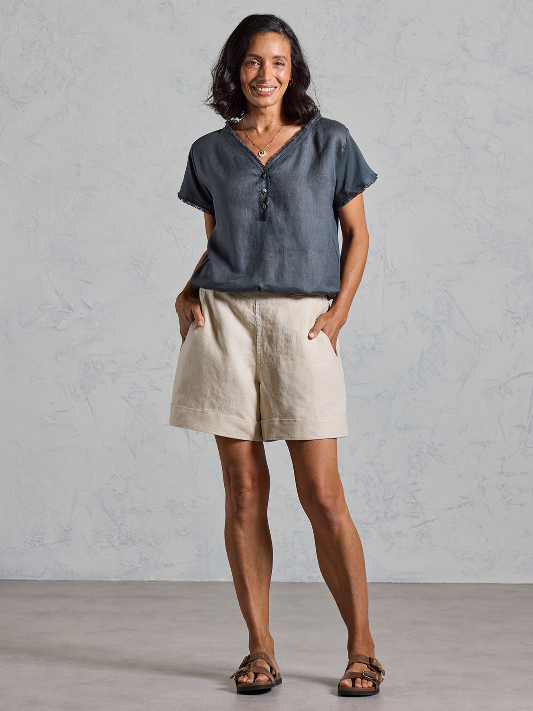 Vivre French Linen and Cotton Blouse Charcoal