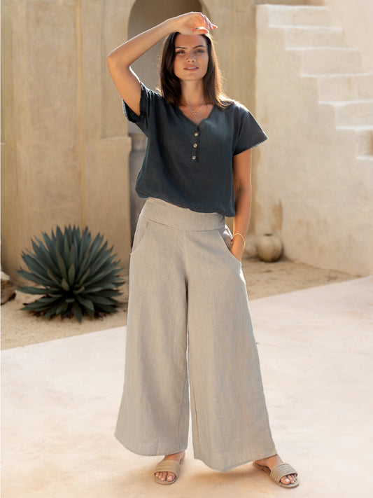 Vivre French Linen and Cotton Blouse Charcoal