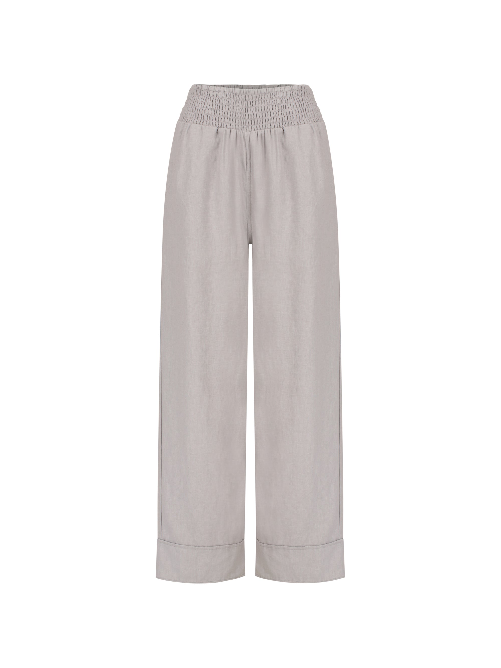 Light gray wide-leg pants on a white background