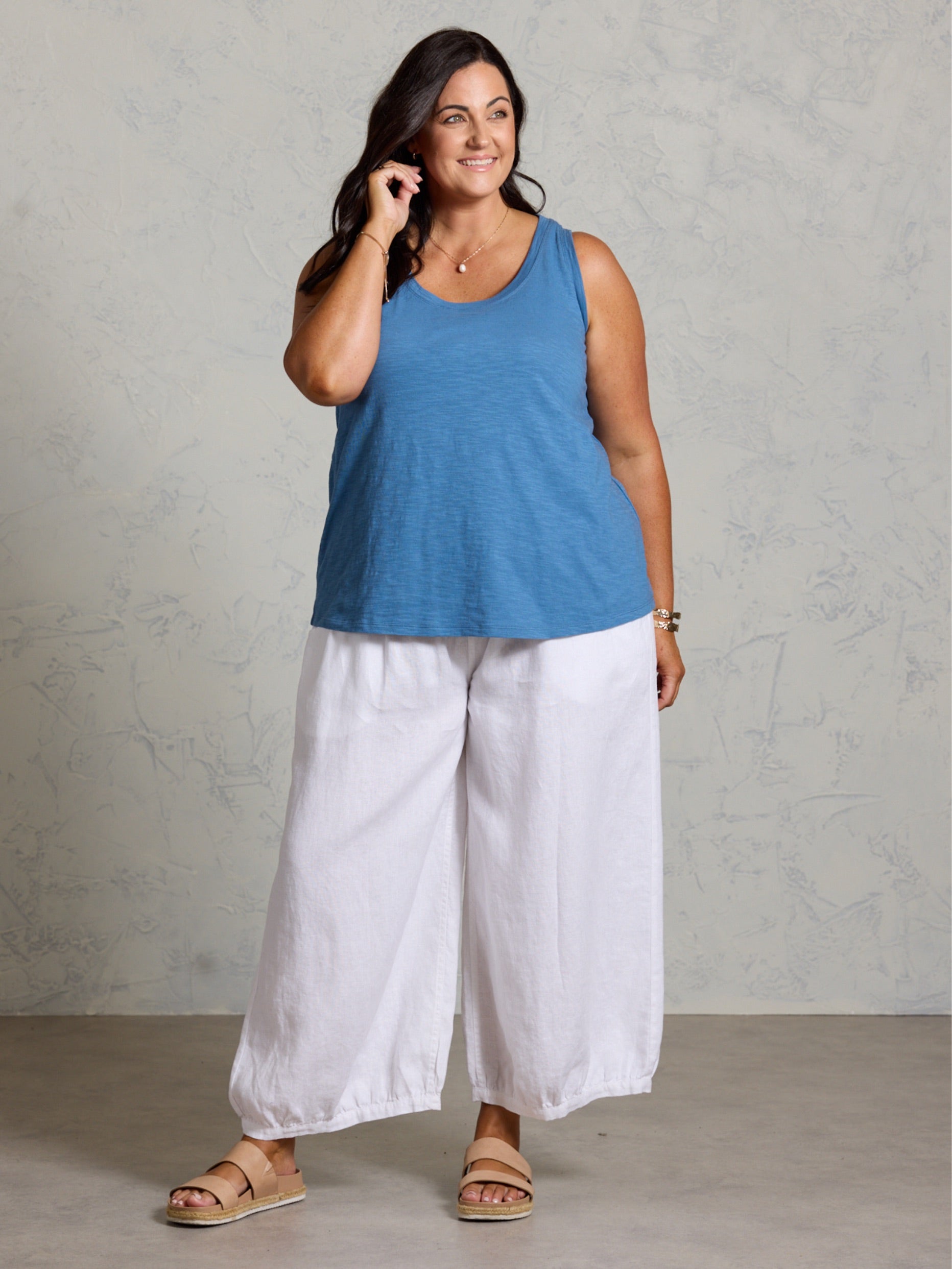 Yarra Cotton Tank Top Aegean Blue