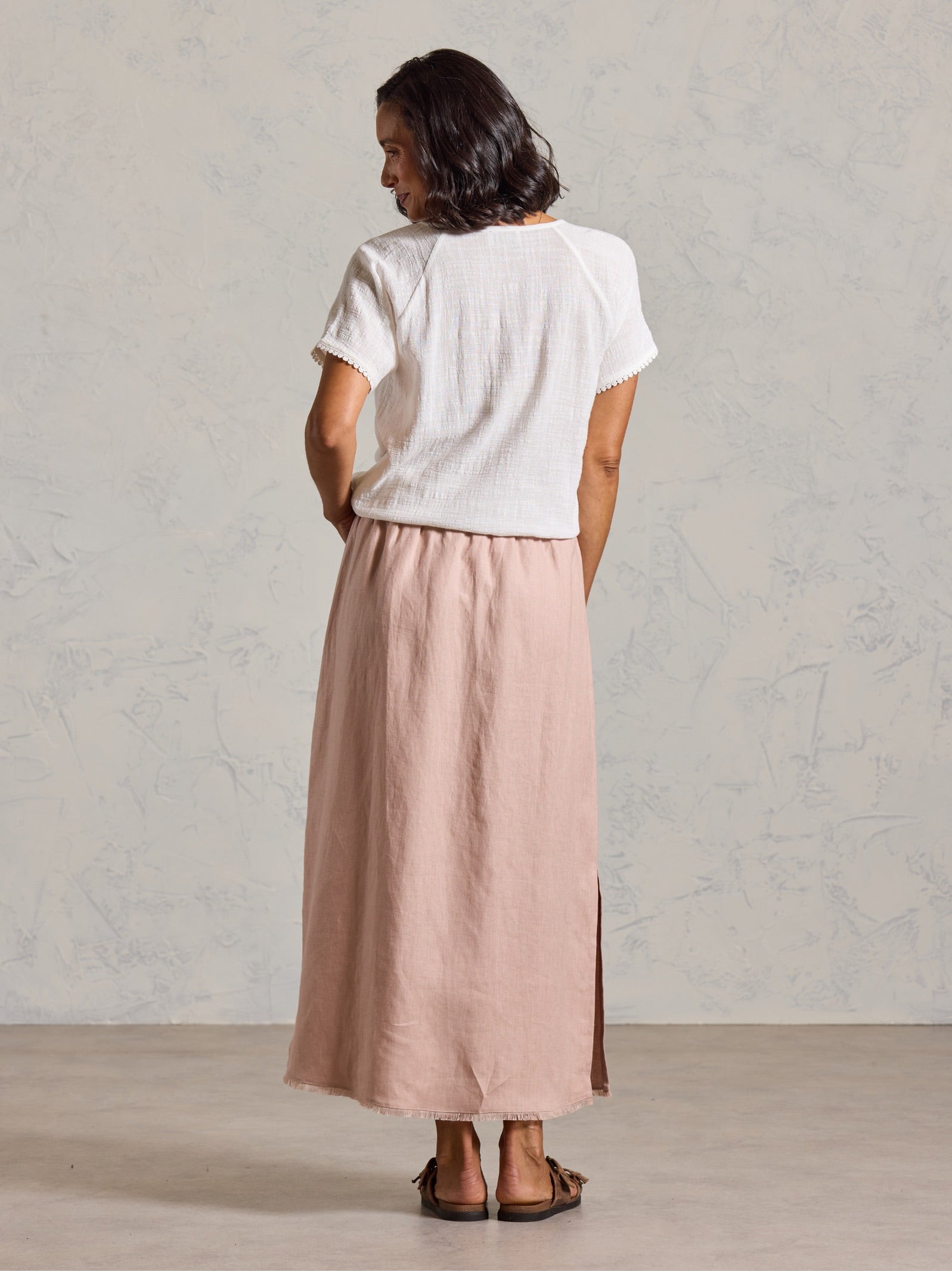 Aurora French Linen Skirt Tea Rose – Nomad the Label US