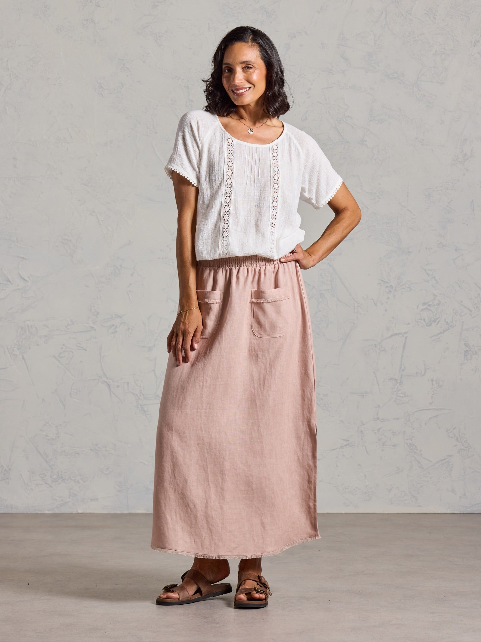 Aurora French Linen Skirt Tea Rose – Nomad the Label US