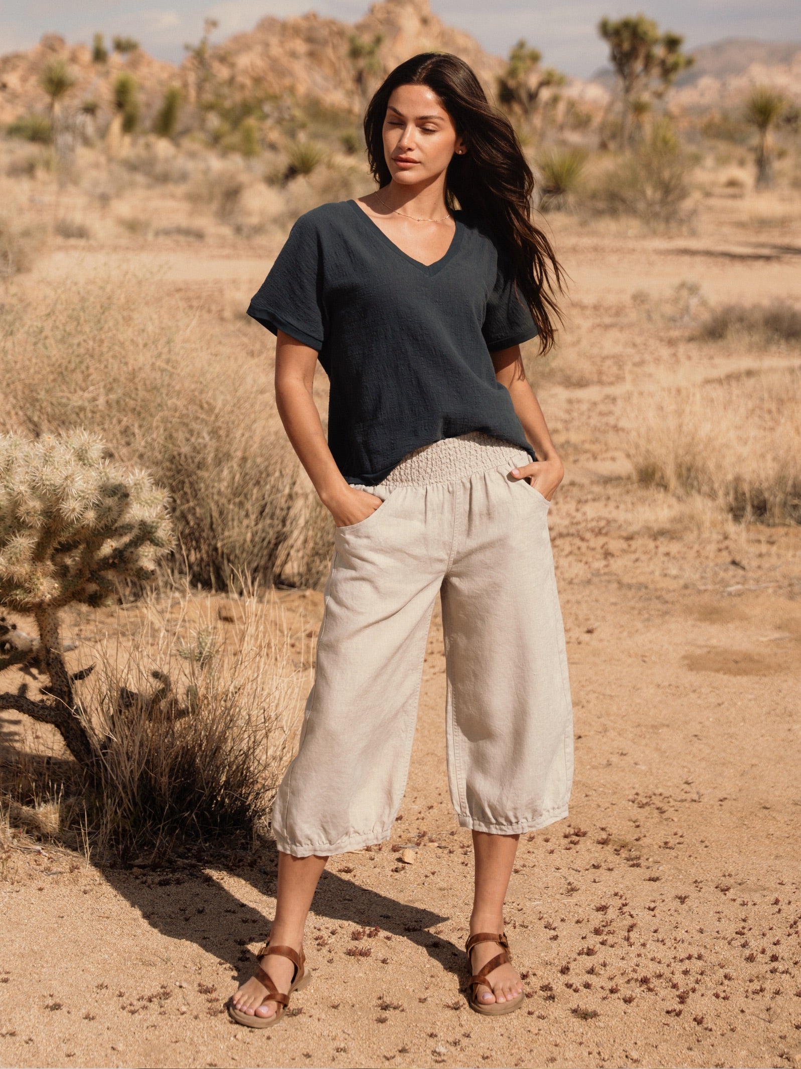Marrakech French Linen Cropped Pants Flax