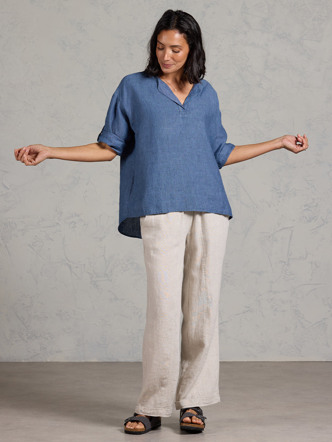 Arya French Linen Shirt Pacific Blue