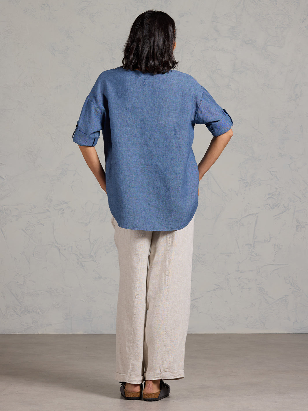 Arya French Linen Shirt Pacific Blue