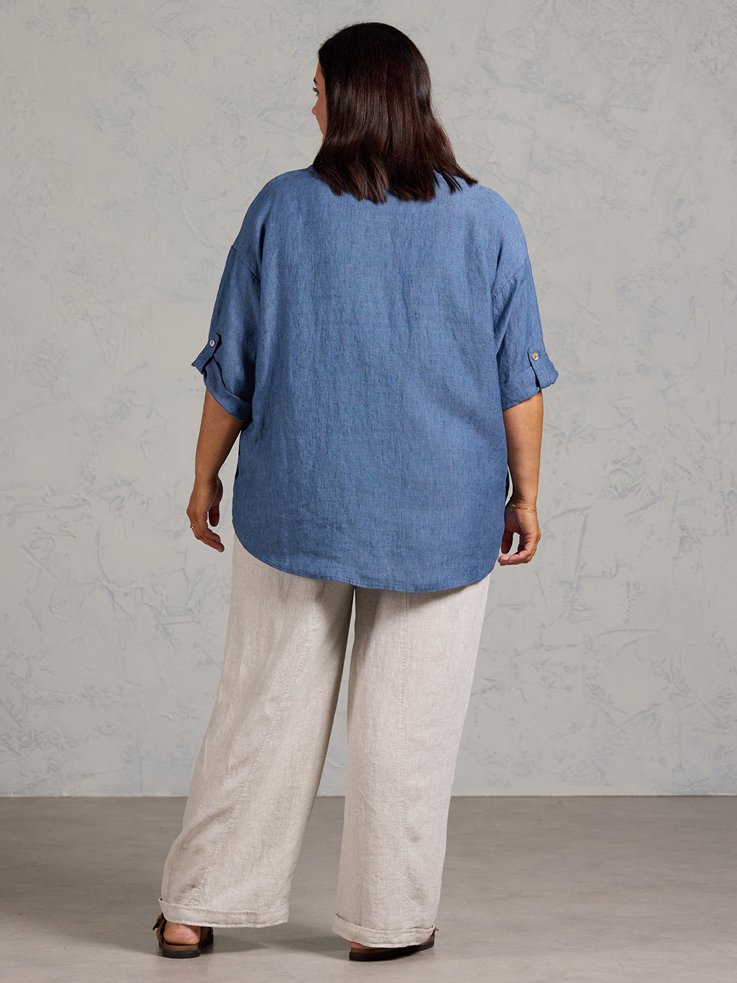 Arya French Linen Shirt Pacific Blue