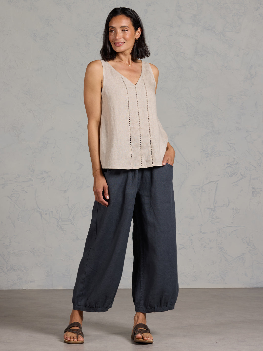 Giana French Linen Top Almond