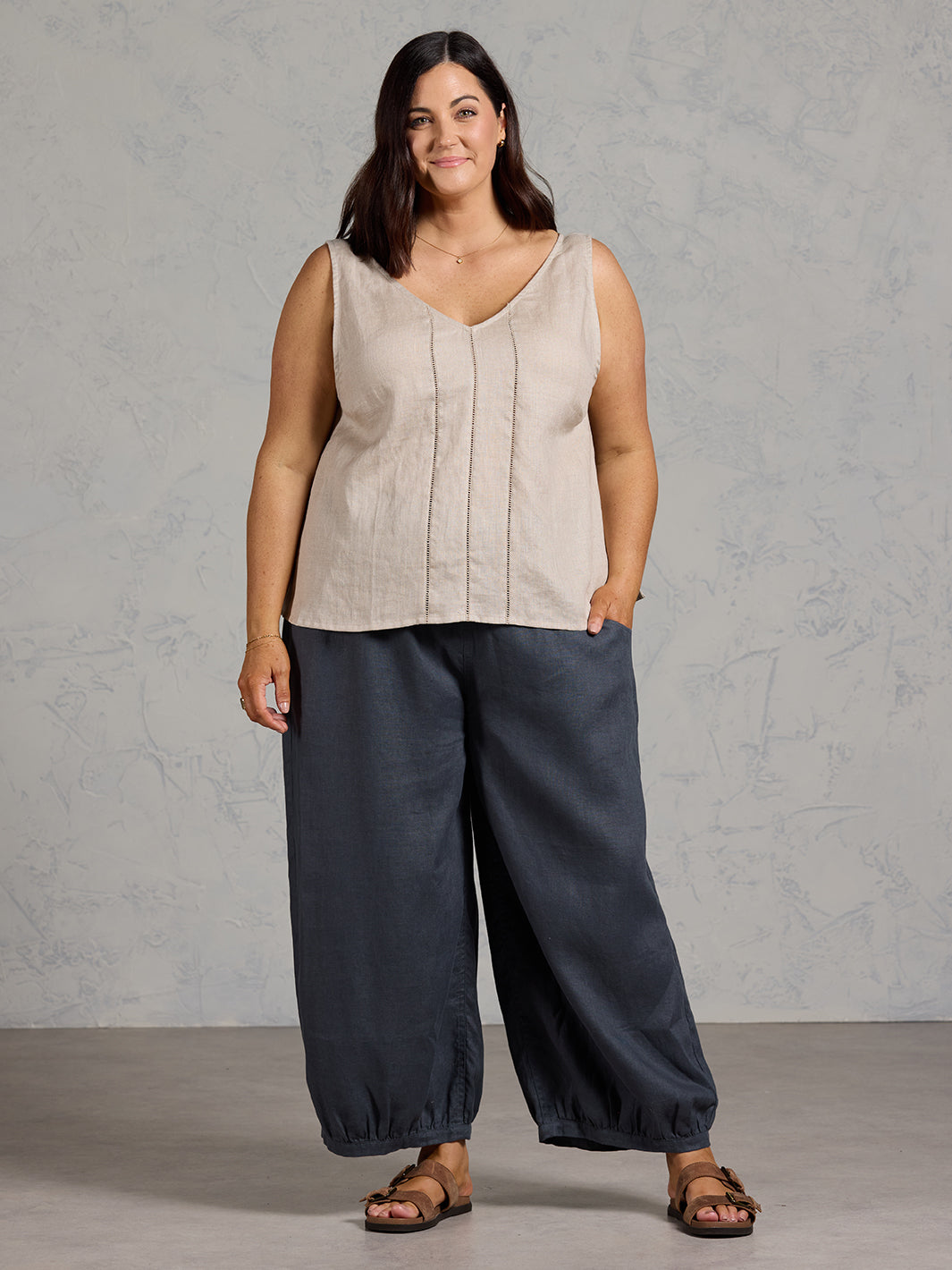 Giana French Linen Top Almond
