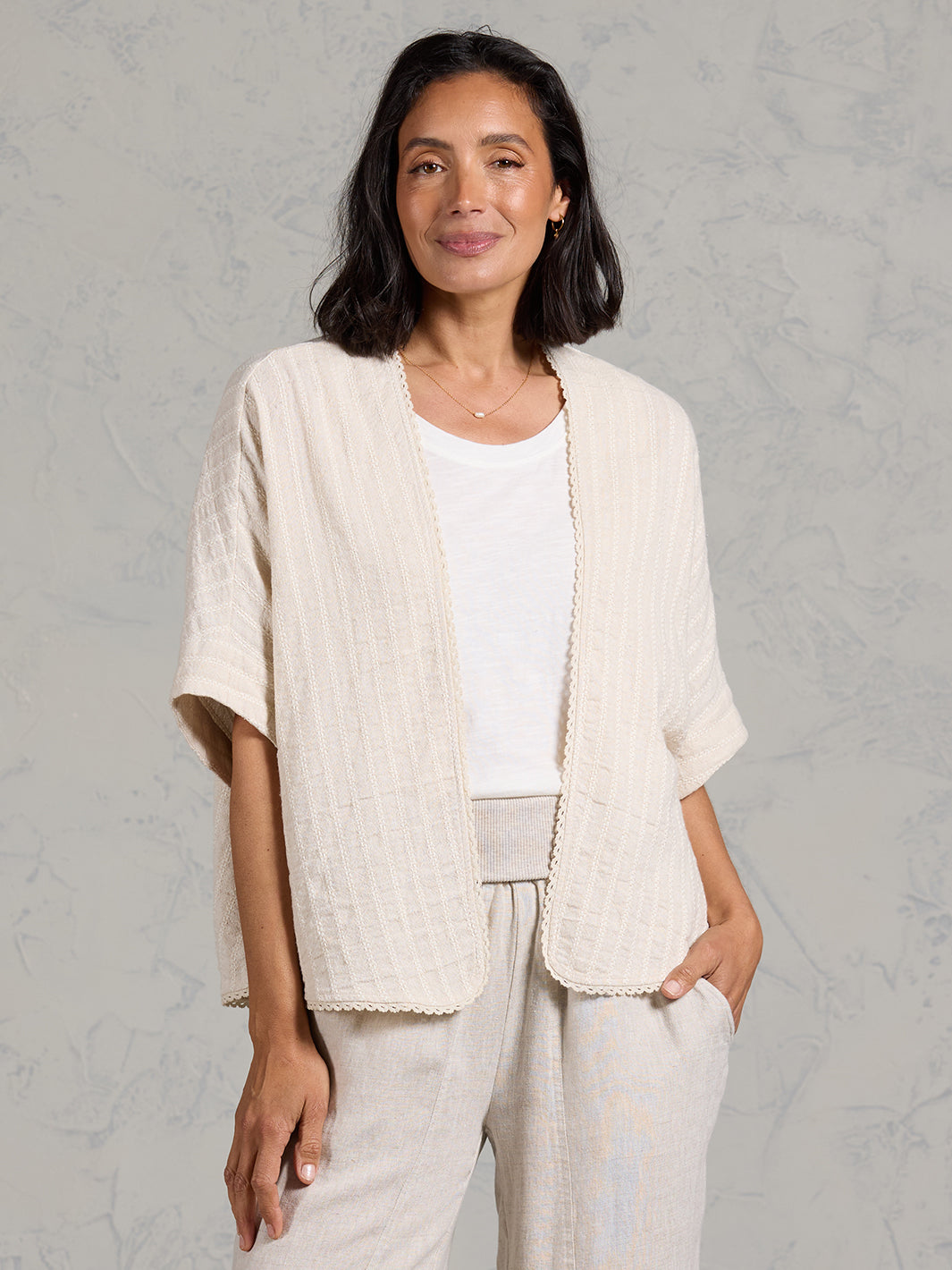 Laia Linen Cotton Kimono Oat Stripe