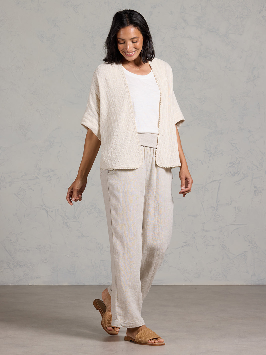 Laia Linen Cotton Kimono Oat Stripe