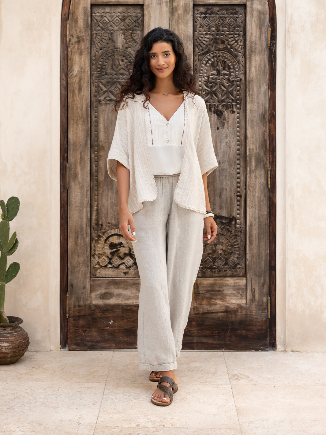 Laia Linen Cotton Kimono Oat Stripe