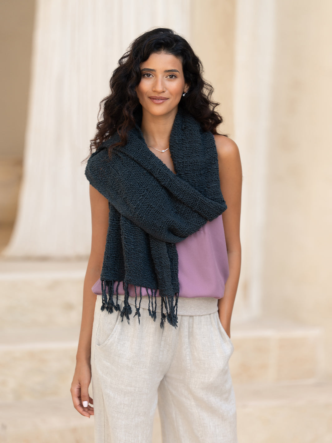 Lakshmi Cotton Scarf Charcoal