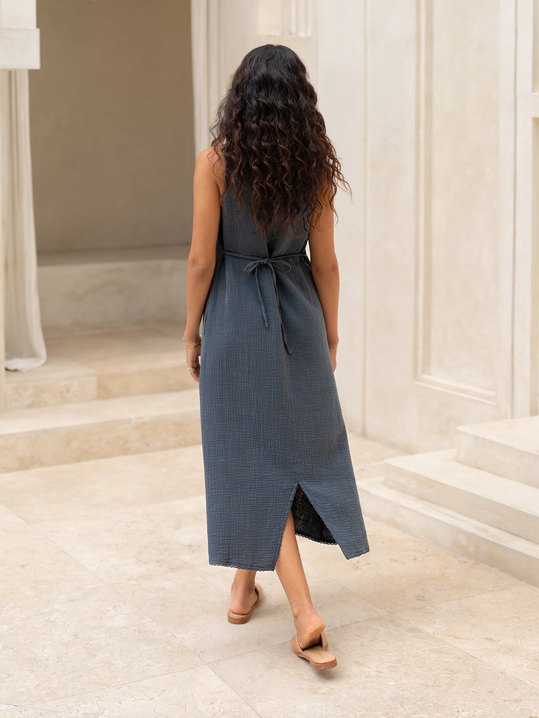 Magnolia Cotton Dress Charcoal