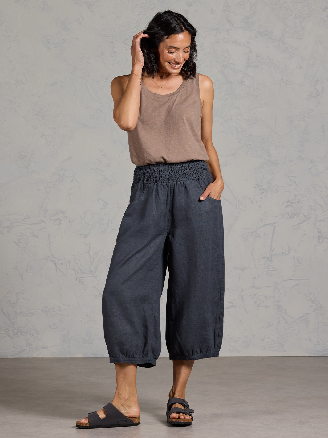 Marrakech French Linen Cropped Pants Charcoal