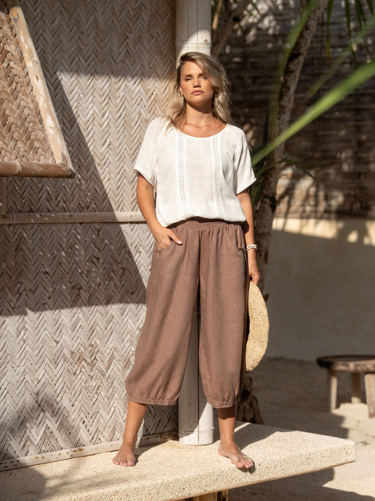 Marrakech French Linen Cropped Pants Cinnamon