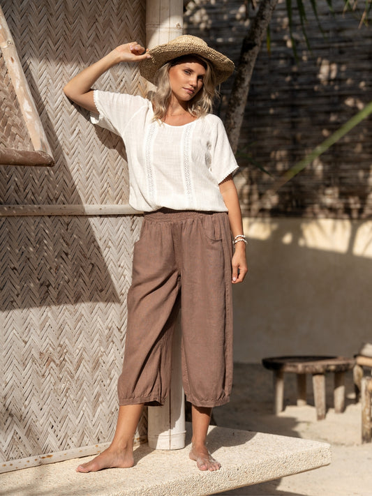 Marrakech French Linen Cropped Pants Cinnamon