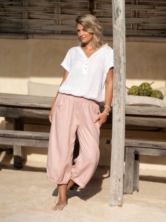 Marrakech French Linen Cropped Pants Dusty Pink