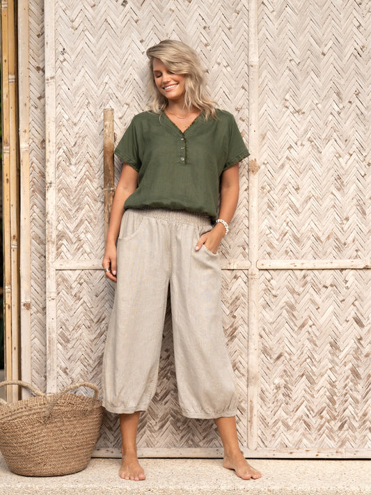Marrakech French Linen Cropped Pants Flax