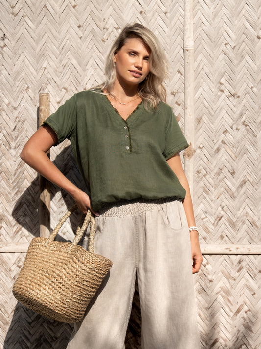 Marrakech French Linen Cropped Pants Flax