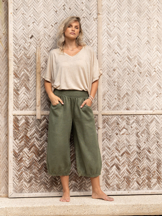Marrakech French Linen Cropped Pants Olive