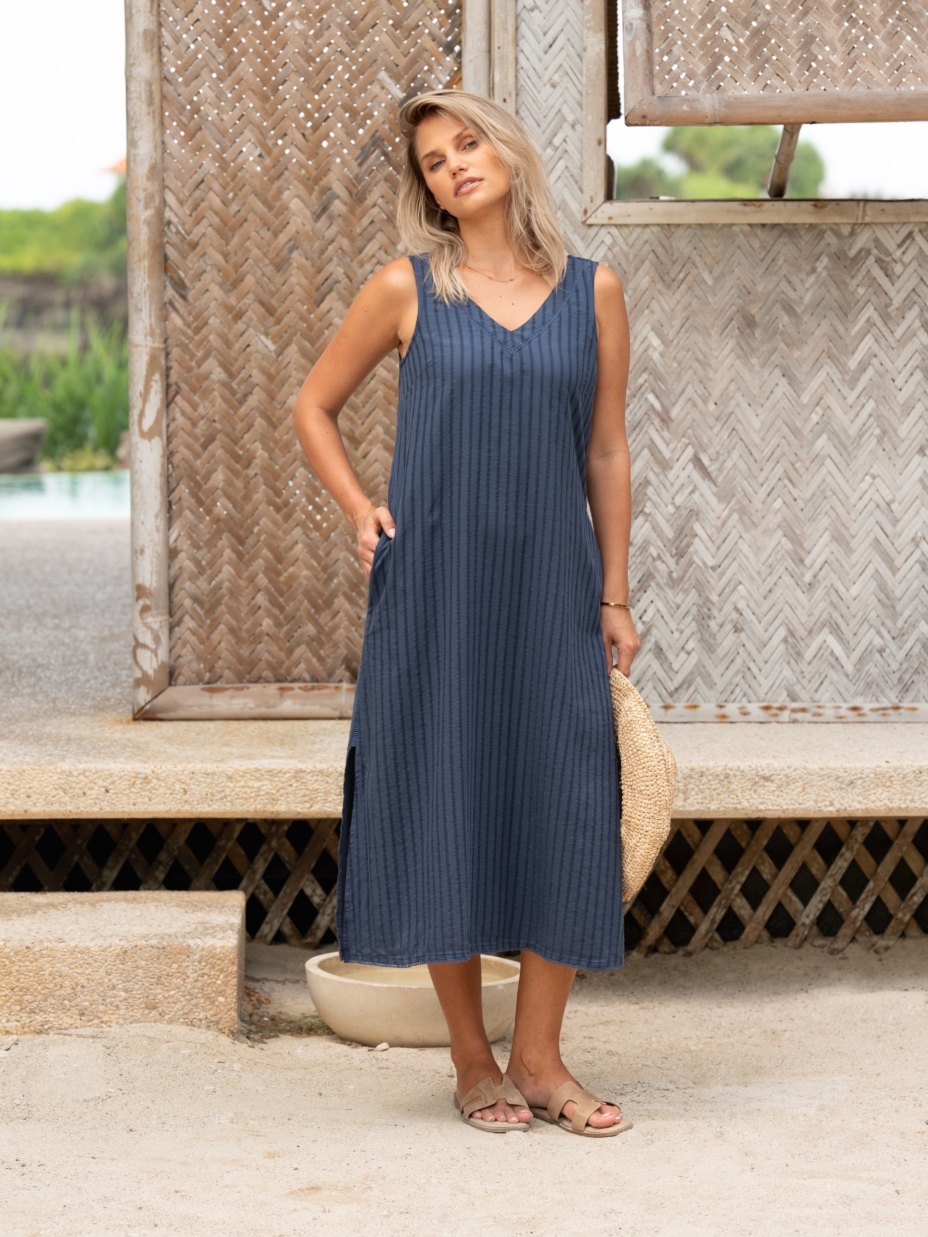 Mimosa Cotton Dress Navy (S)