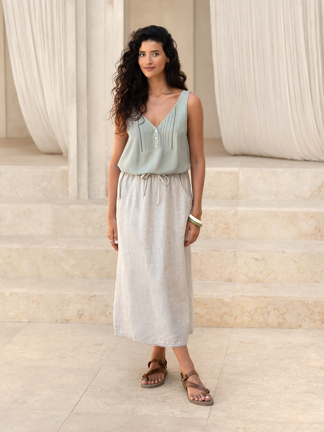 Rosa French Linen Skirt Ash
