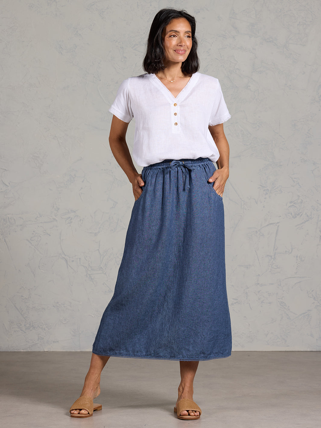 Rosa French Linen Skirt Pacific Blue